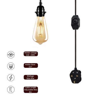 2m Plug in Pendant Light Fabric Cable  E27 Socket~4101
