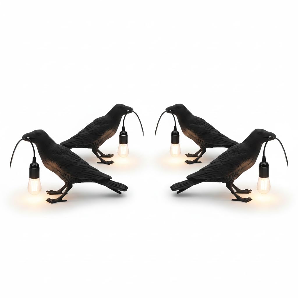 Black Raven Table Lamp – Resin Crow Lamp with Bulb~4044