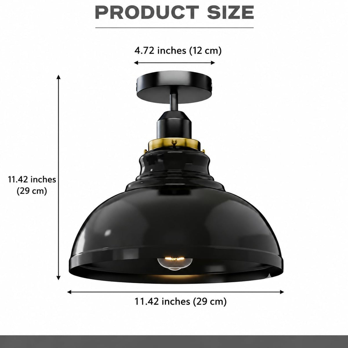 Curvy Metal Shade Ceiling Light, Semi Flush Mount Fixture, E26 Black Holder