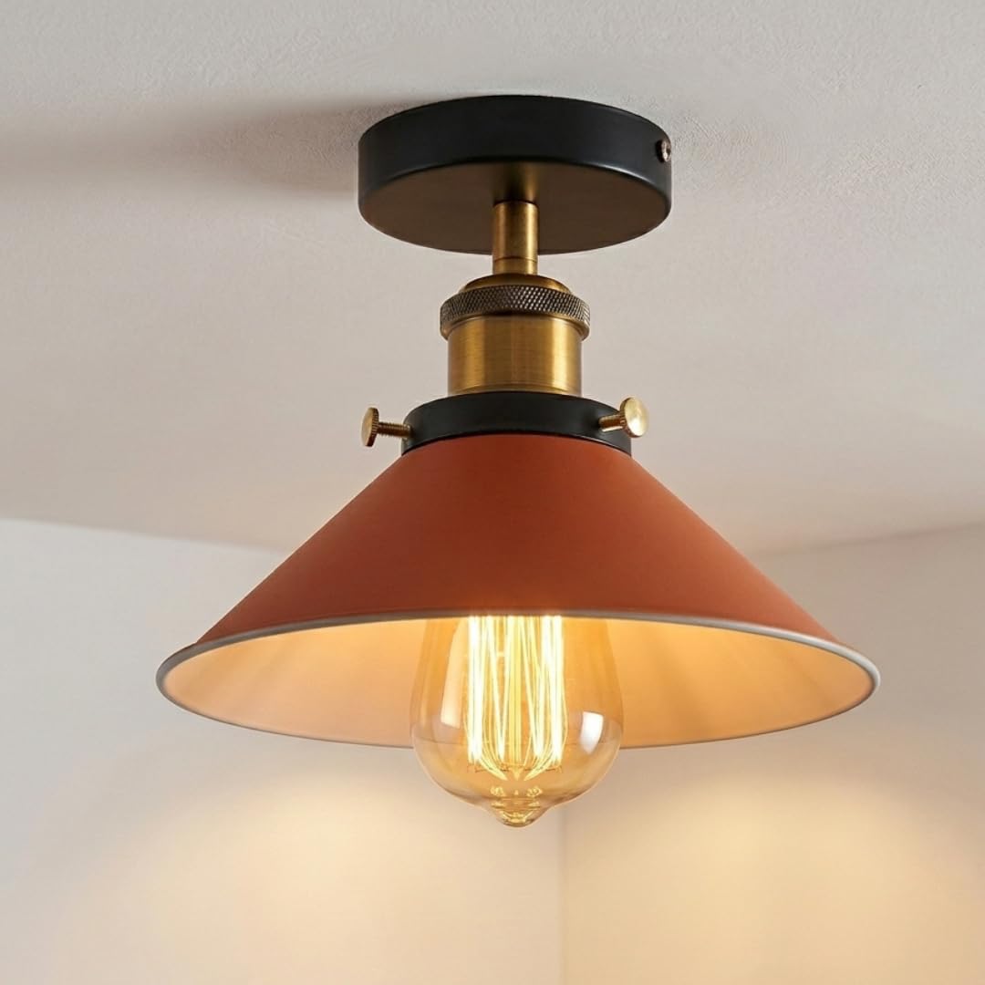 Cone Semi Flush Ceiling Light 22cm E27 with Bulb ~4110