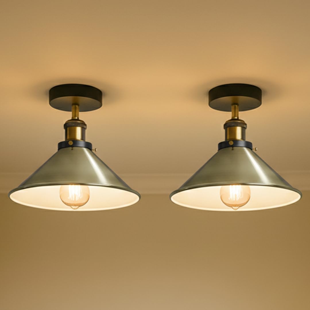 2 Pack 22cm Cone Ceiling Light E27 Semi Flush ~4106