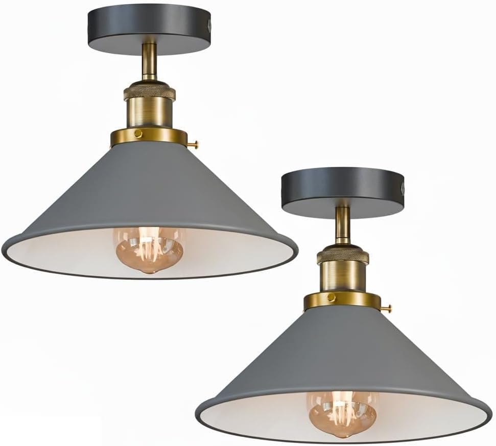 22cm Cone Ceiling Light E27 Semi Flush 2 Pack ~4099