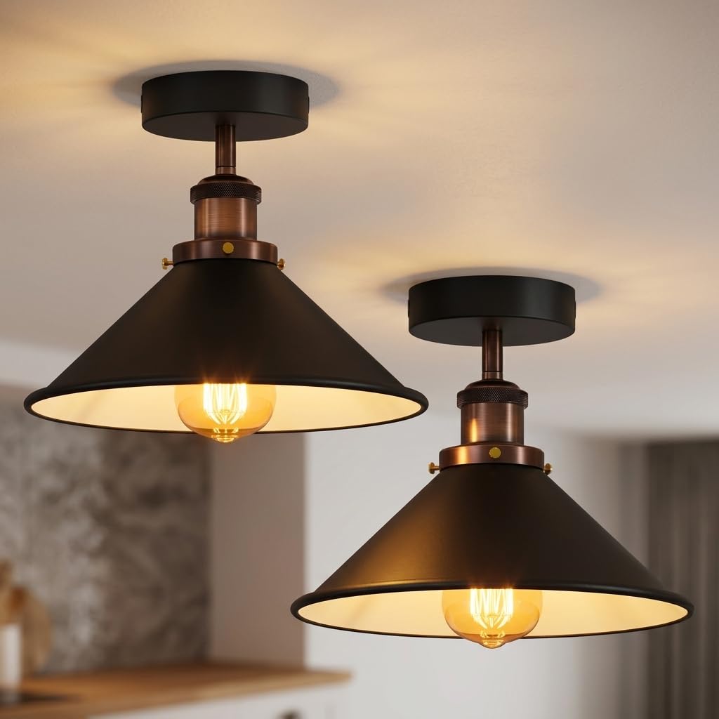 2 Pack 22cm Cone Ceiling Light E27 Semi Flush ~4106