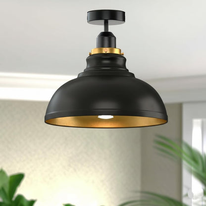 Curvy Metal Shade Ceiling Light, Semi Flush Mount Fixture, E26 Black Holder