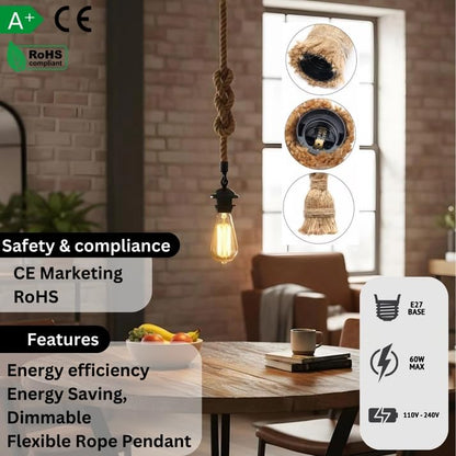 Hemp Ceiling Pendant Light Fitting E27 Lamp~4109