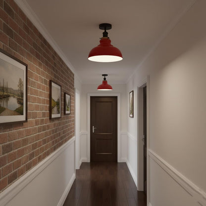 Curvy Metal Shade Ceiling Light, Semi Flush Mount Fixture, E26 Black Holder