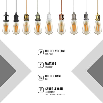 E27 Pendant Light 95cm Adjustable Cable ~ 4045