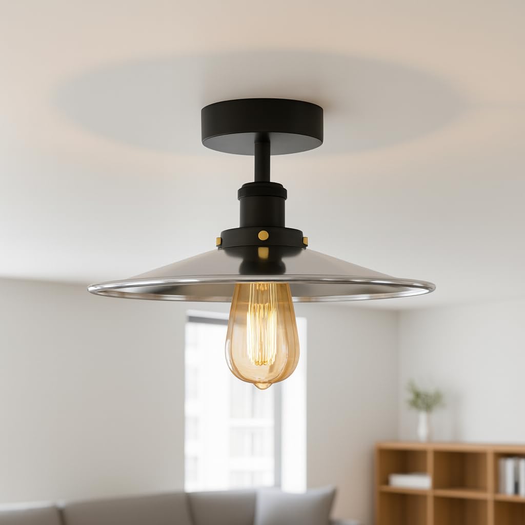 Industrial E27 Semi Flush Mount Ceiling Light~4041