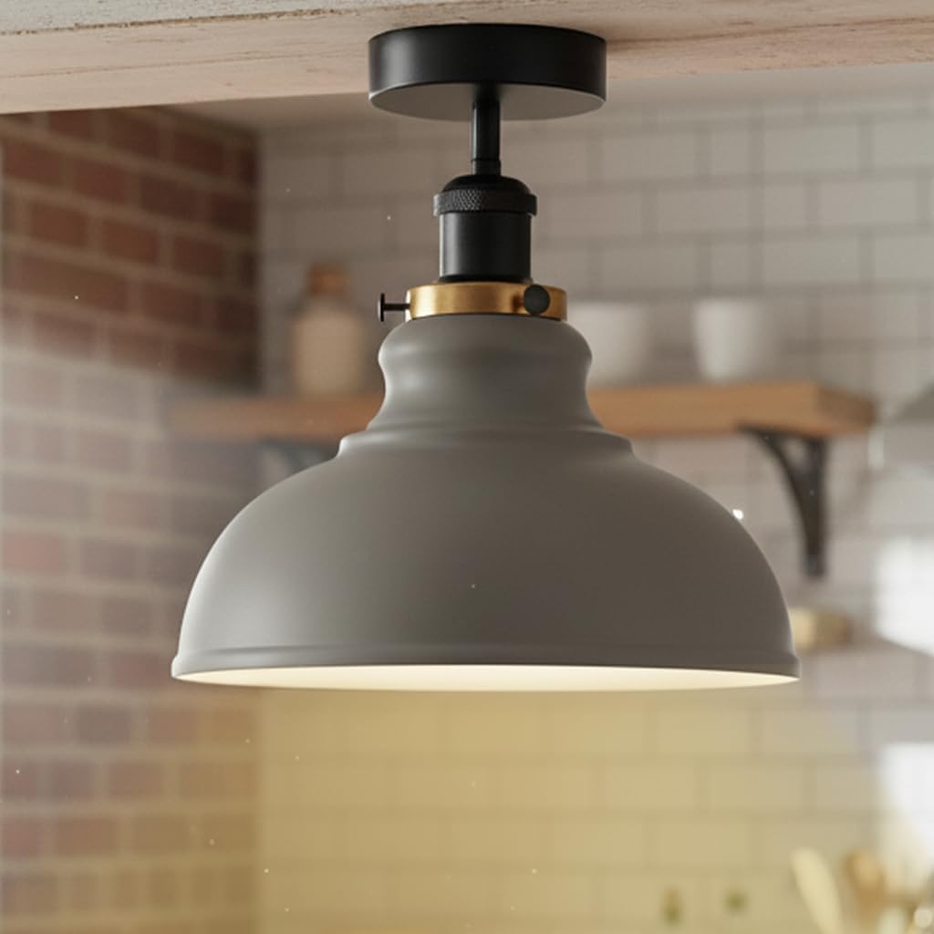 Curvy Metal Shade Ceiling Light, Semi Flush Mount Fixture, E26 Black Holder