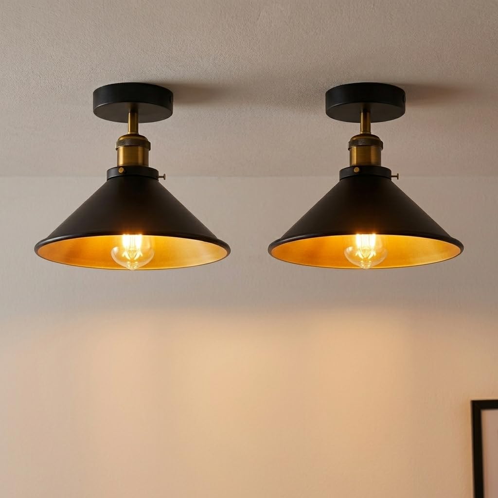 22cm Cone Ceiling Light E27 Semi Flush 2 Pack ~4099