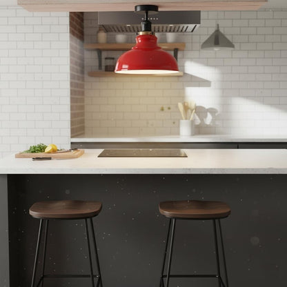 Curvy Metal Shade Ceiling Light, Semi Flush Mount Fixture, E26 Black Holder