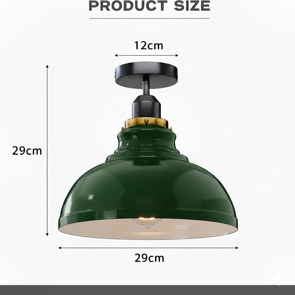 Curvy Metal Shade Ceiling Light, Semi Flush Mount Fixture, E26 Black Holder
