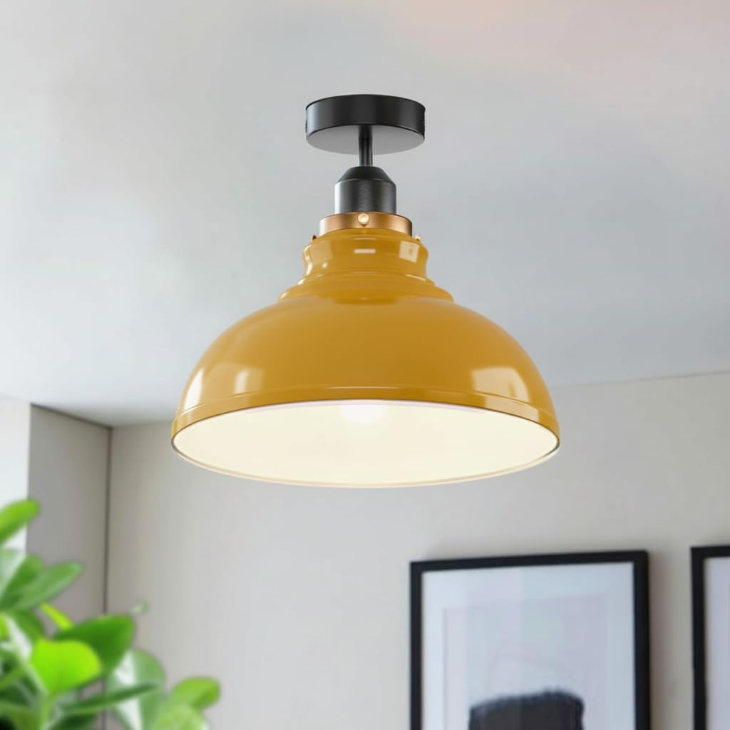 Curvy Metal Shade Ceiling Light, Semi Flush Mount Fixture, E26 Black Holder