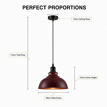 Vintage Curvy Dome Pendant Light in Burgundy~4127