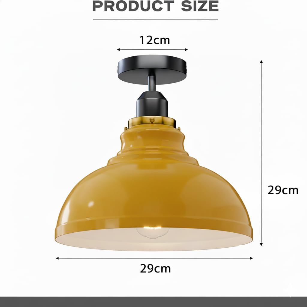 Curvy Metal Shade Ceiling Light, Semi Flush Mount Fixture, E26 Black Holder