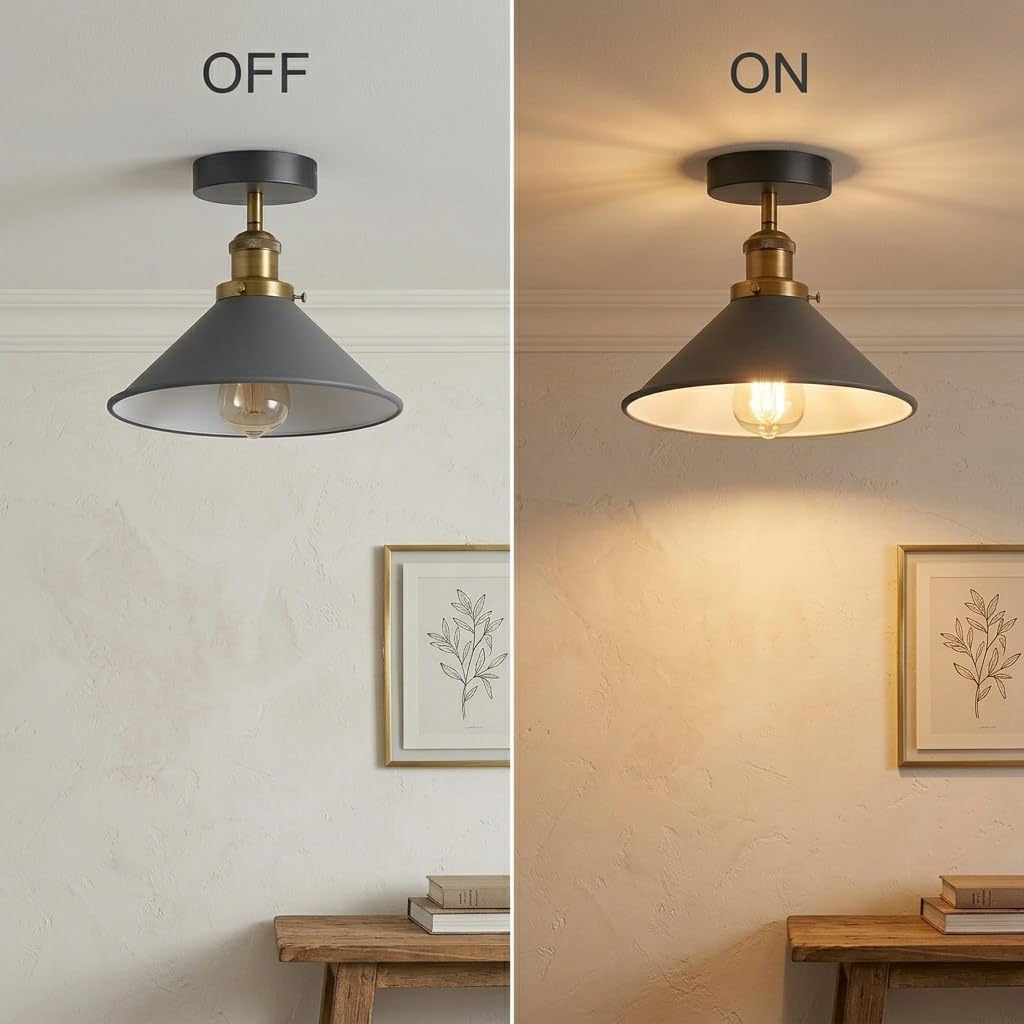 22cm Cone Ceiling Light E27 Semi Flush 2 Pack ~4099
