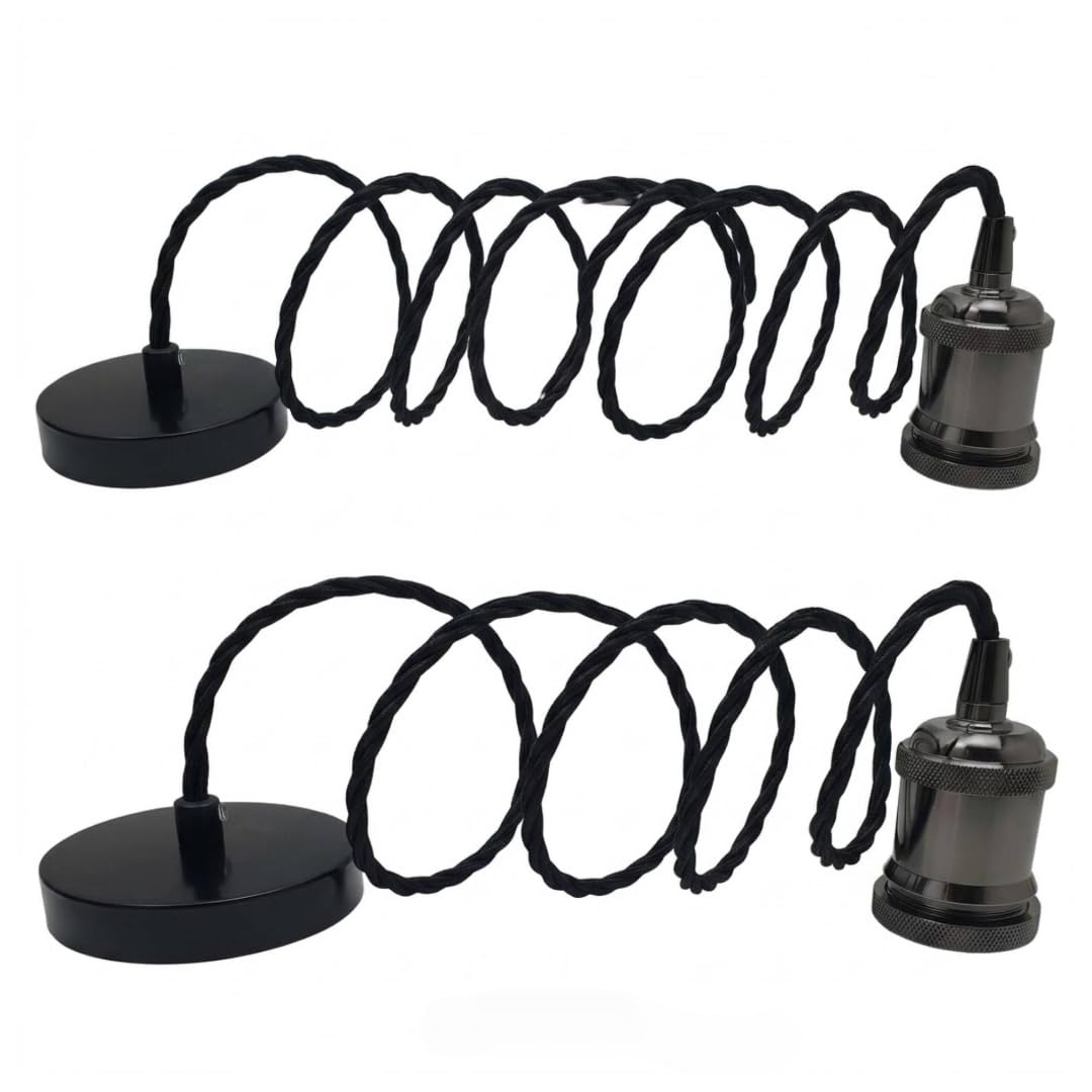 2 Pack E27 Pendant Light 1m Twisted Cable~4139