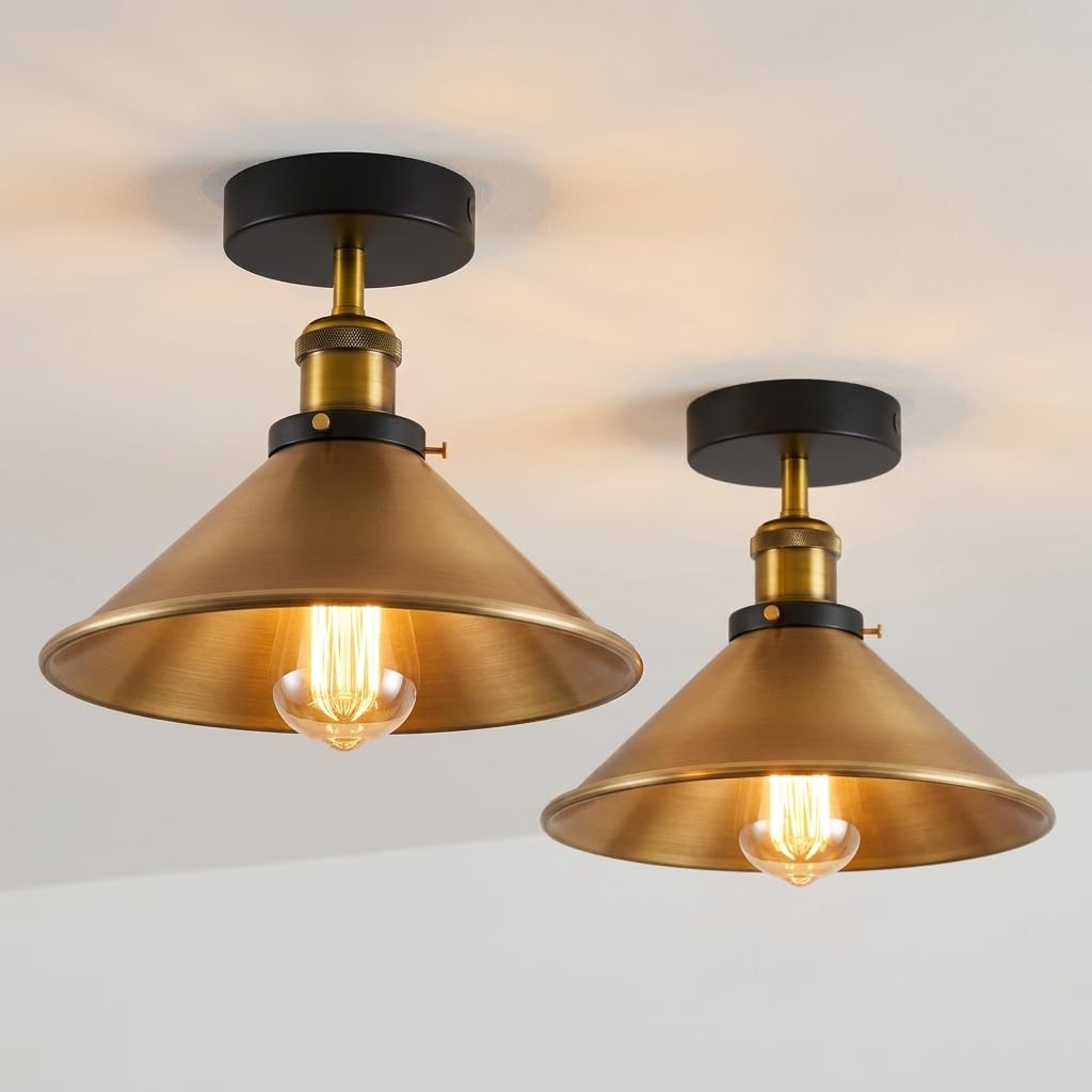 2 Pack 22cm Cone Ceiling Light E27 Semi Flush ~4106