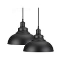 Curved Industrial Pendant Light Shade – Black Metal, 29cm, Set of 2~4052