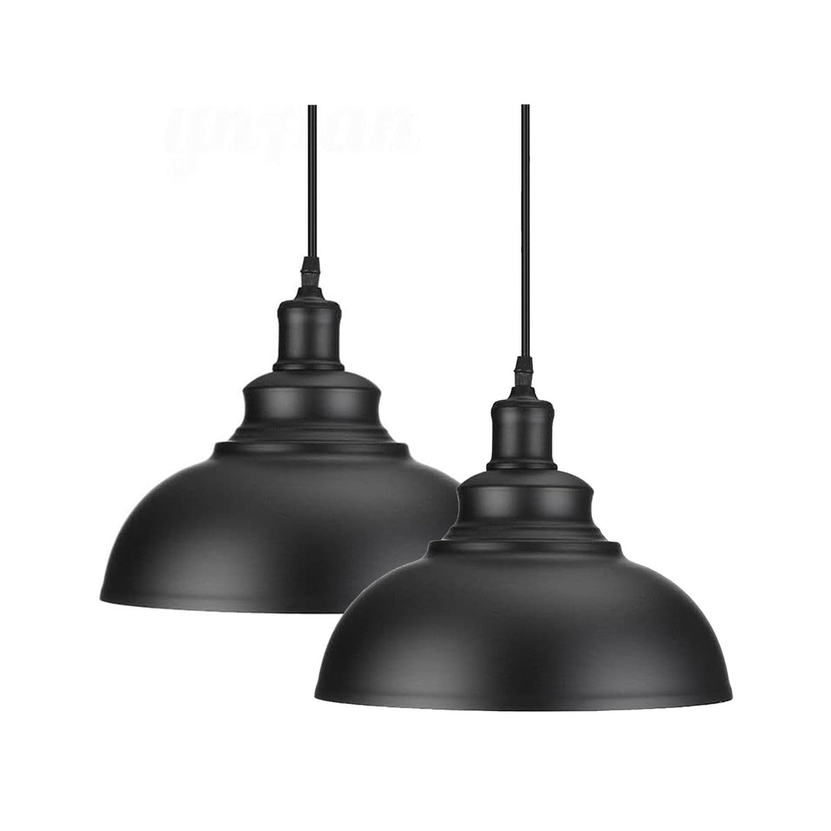 Curved Industrial Pendant Light Shade – Black Metal, 29cm, Set of 2~4052