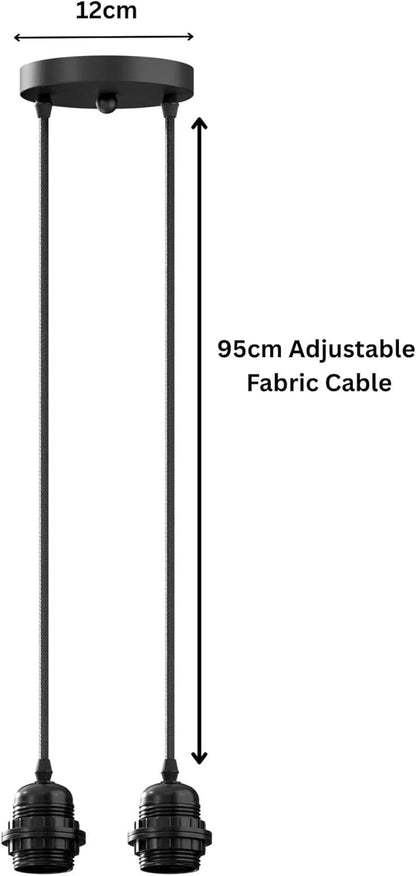 Double E27 Pendant Light 95cm Fabric Cables~4120