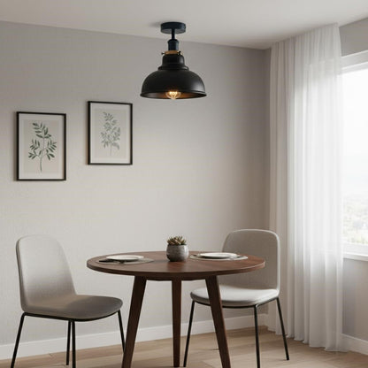 Curvy Metal Shade Ceiling Light, Semi Flush Mount Fixture, E26 Black Holder