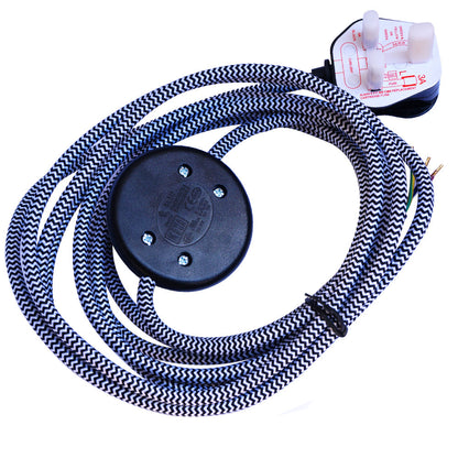 Retro 4m 3 core 0.75 fabric cable Foot switch power cord UK plug for floor lamp ~4229