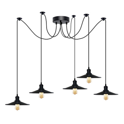1-5 Way Spider Pendant Light Black Flat Shade Industrial Retro Ceiling Light E27