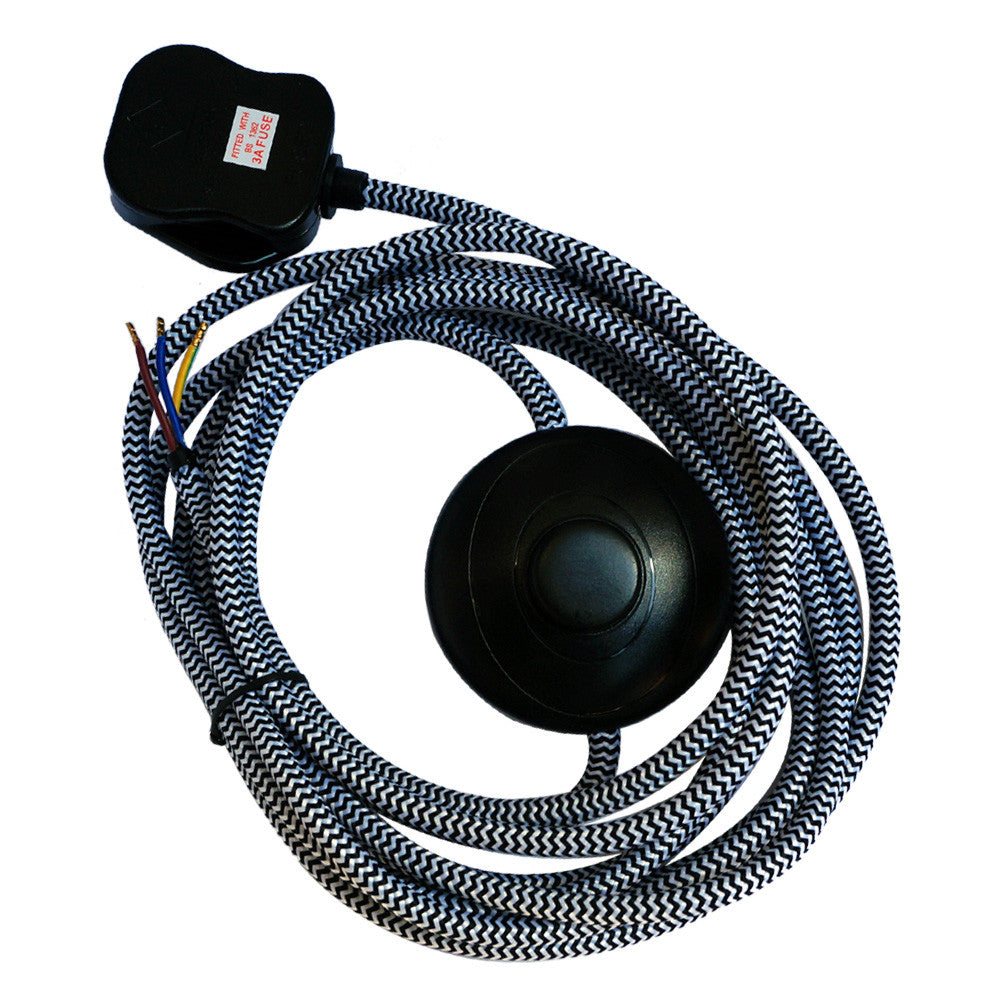 Retro 4m 3 core 0.75 fabric cable Foot switch power cord UK plug for floor lamp ~4229