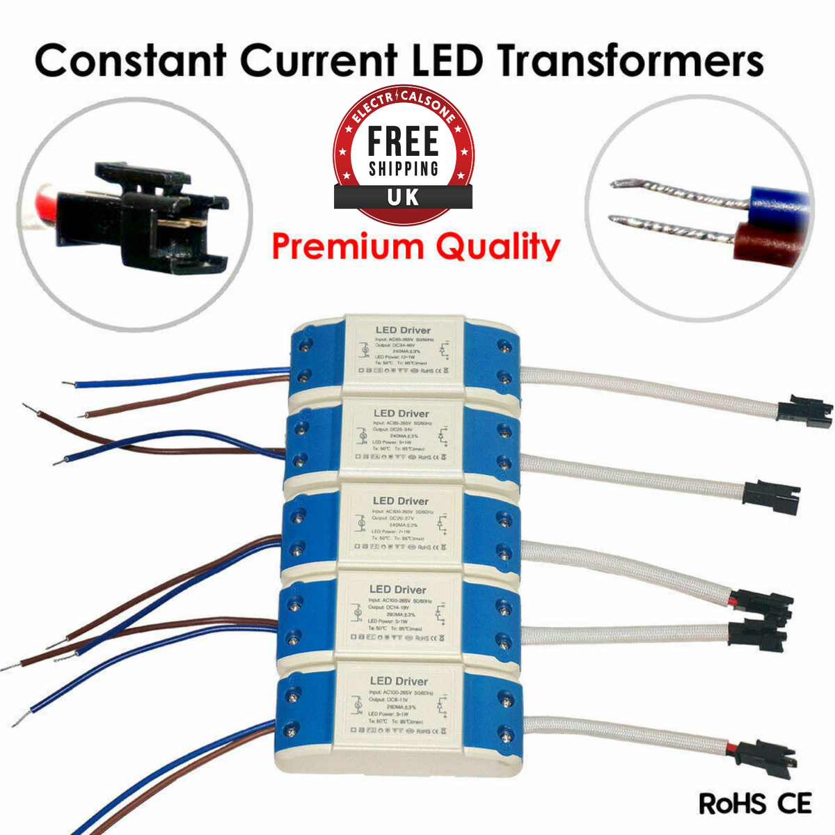Constant Current LED Driver 3W/5W/7W/9W/12W/18W/24W/36W Transformer DC 8V-137V