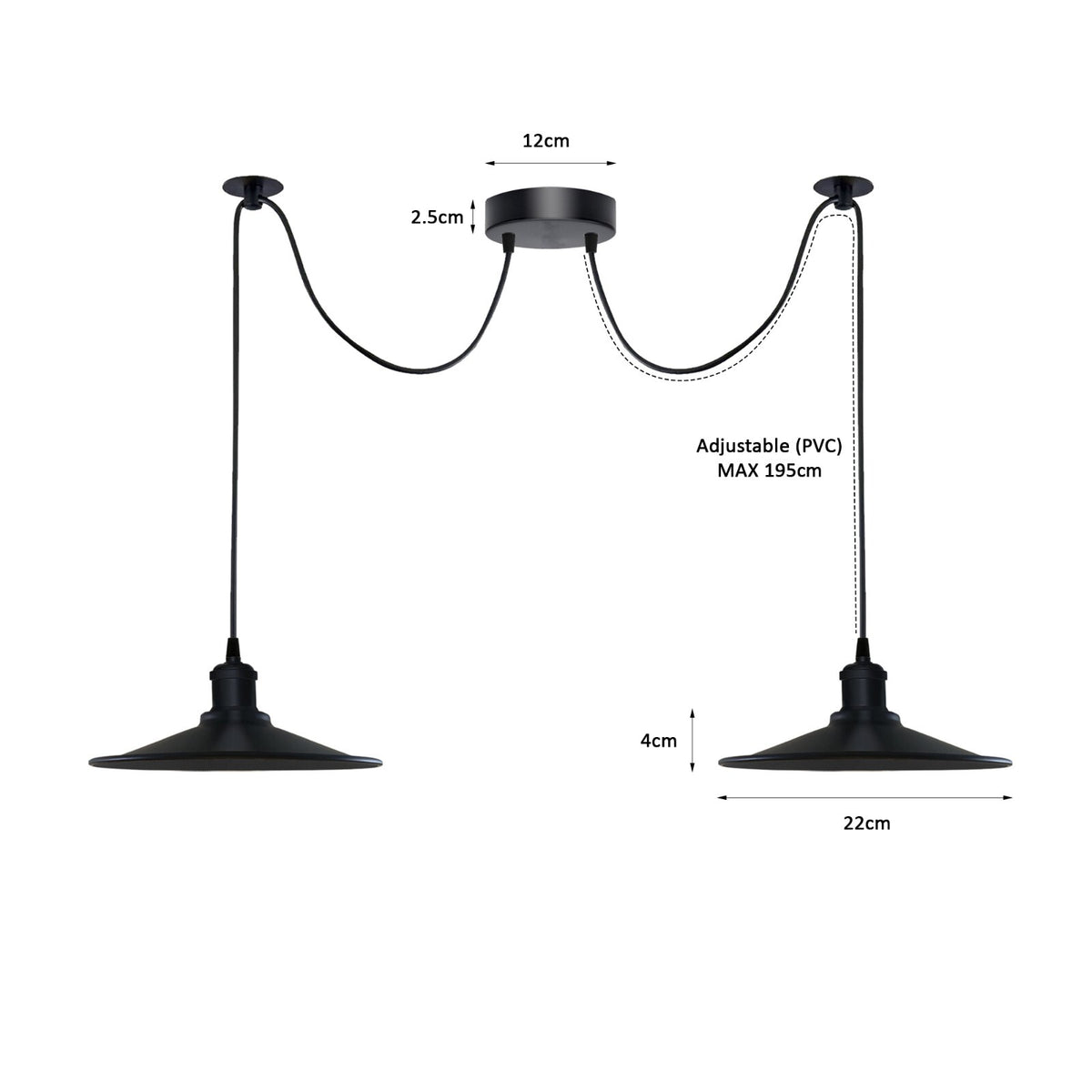 1-5 Way Spider Pendant Light Black Flat Shade Industrial Retro Ceiling Light E27