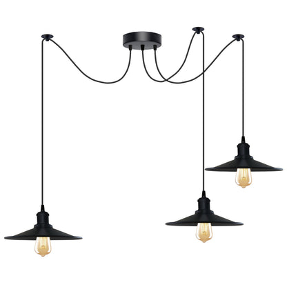 1-5 Way Spider Pendant Light Black Flat Shade Industrial Retro Ceiling Light E27