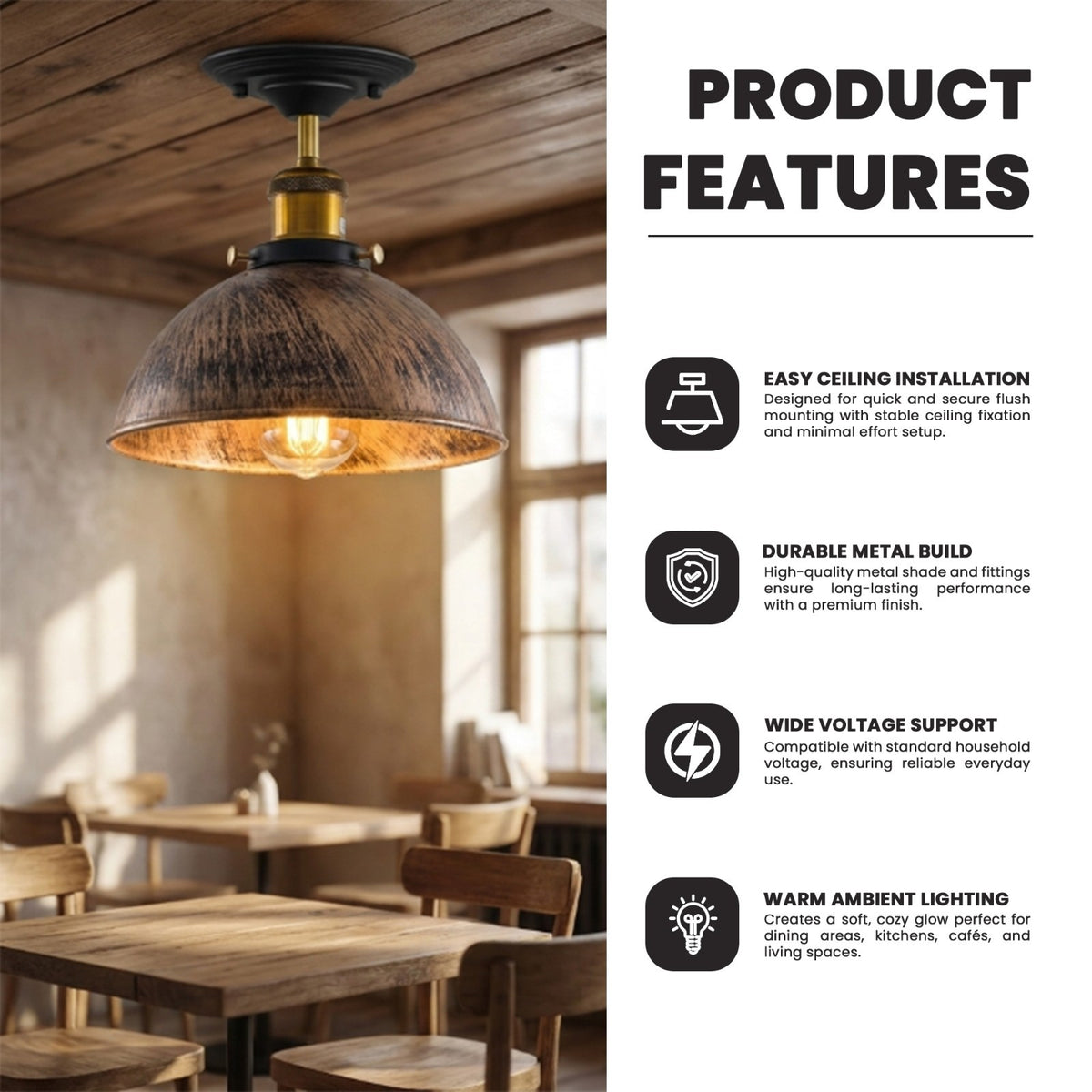 Industrial Ceiling Lights E27 Dome Flush Light Fitting~4090