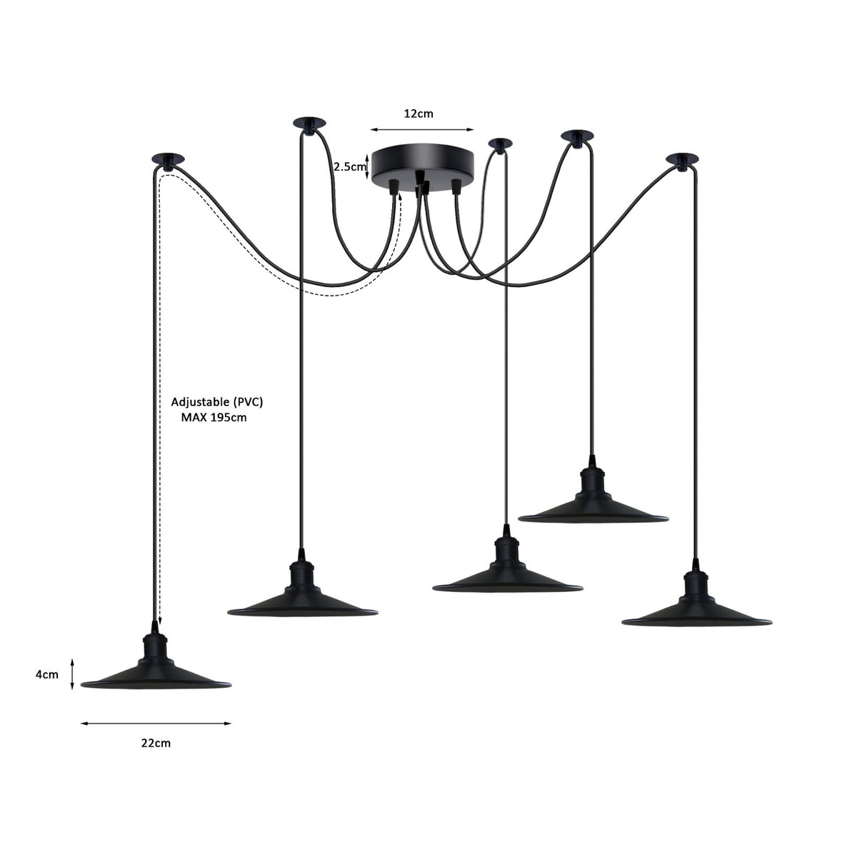 1-5 Way Spider Pendant Light Black Flat Shade Industrial Retro Ceiling Light E27