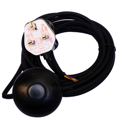 Retro 4m 3 core 0.75 fabric cable Foot switch power cord UK plug for floor lamp ~4229