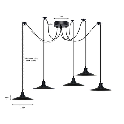 1-5 Way Spider Pendant Light Black Flat Shade Industrial Retro Ceiling Light E27