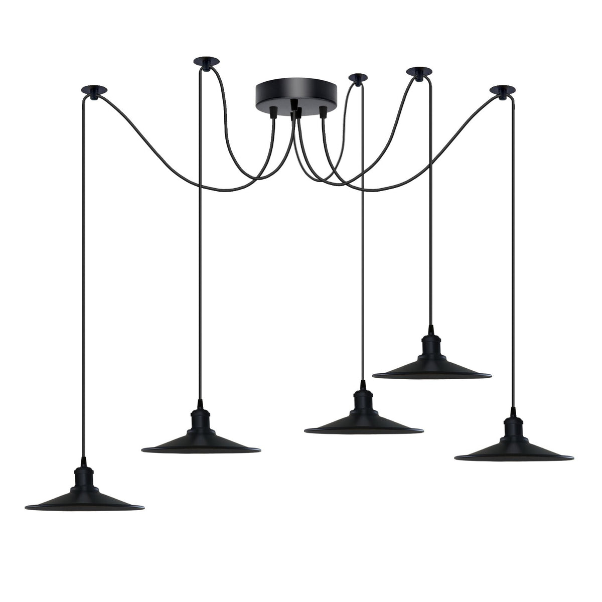 1-5 Way Spider Pendant Light Black Flat Shade Industrial Retro Ceiling Light E27