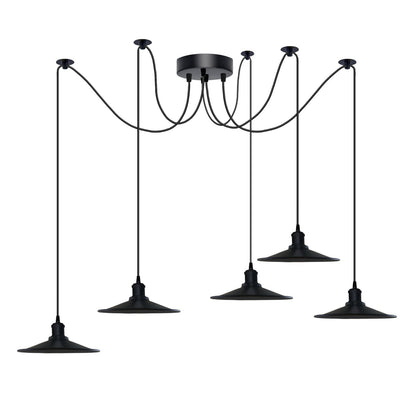 1-5 Way Spider Pendant Light Black Flat Shade Industrial Retro Ceiling Light E27