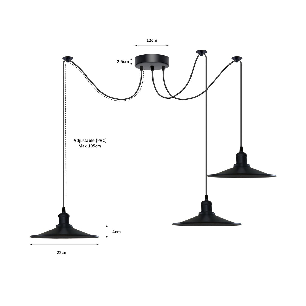 1-5 Way Spider Pendant Light Black Flat Shade Industrial Retro Ceiling Light E27
