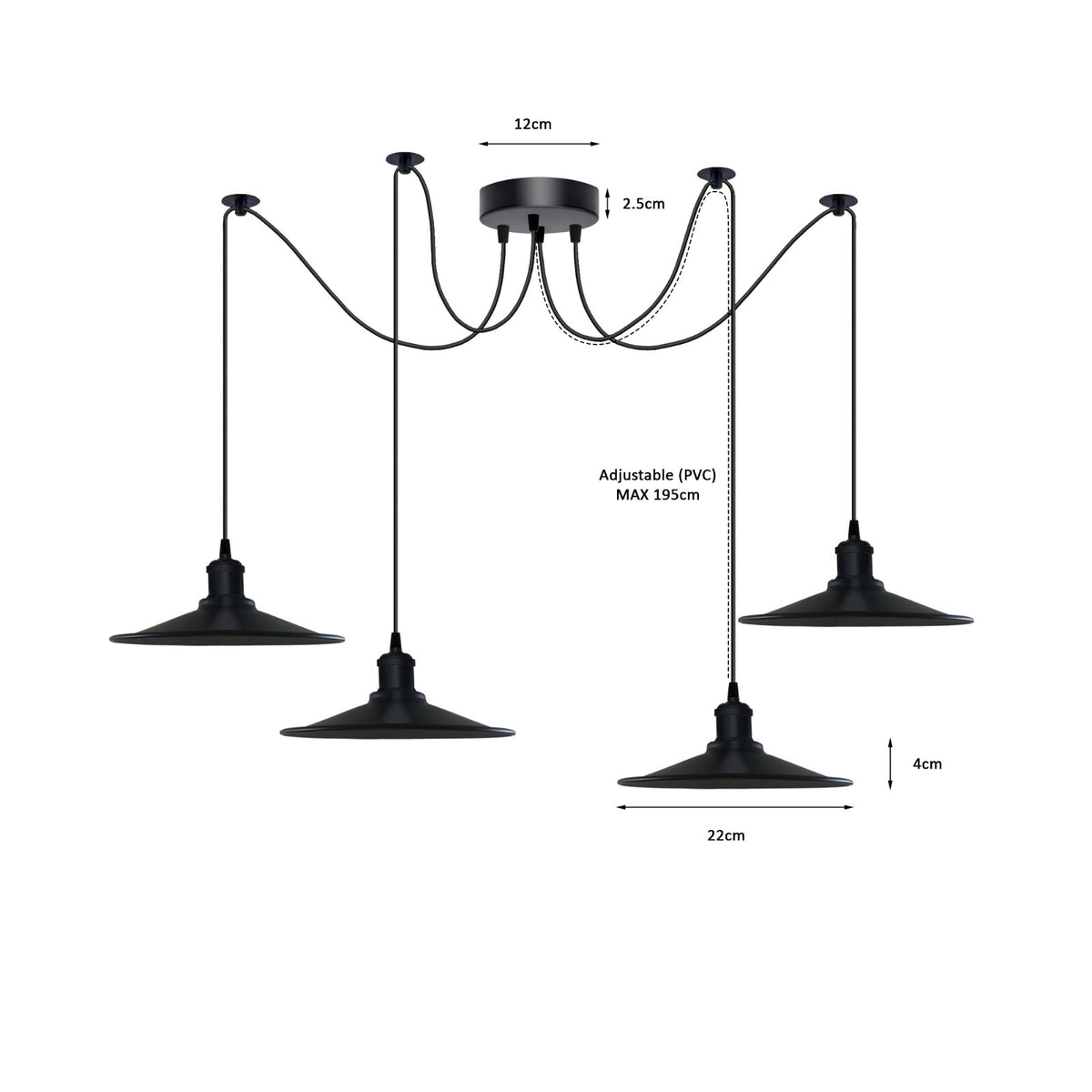 1-5 Way Spider Pendant Light Black Flat Shade Industrial Retro Ceiling Light E27