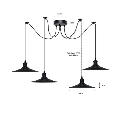1-5 Way Spider Pendant Light Black Flat Shade Industrial Retro Ceiling Light E27
