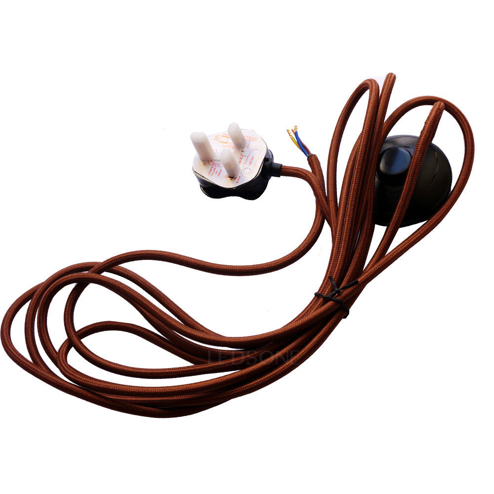 Retro 4m 3 core 0.75 fabric cable Foot switch power cord UK plug for floor lamp ~4229
