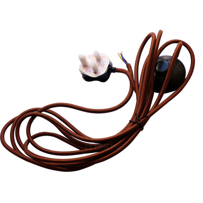 Retro 4m 3 core 0.75 fabric cable Foot switch power cord UK plug for floor lamp ~4229