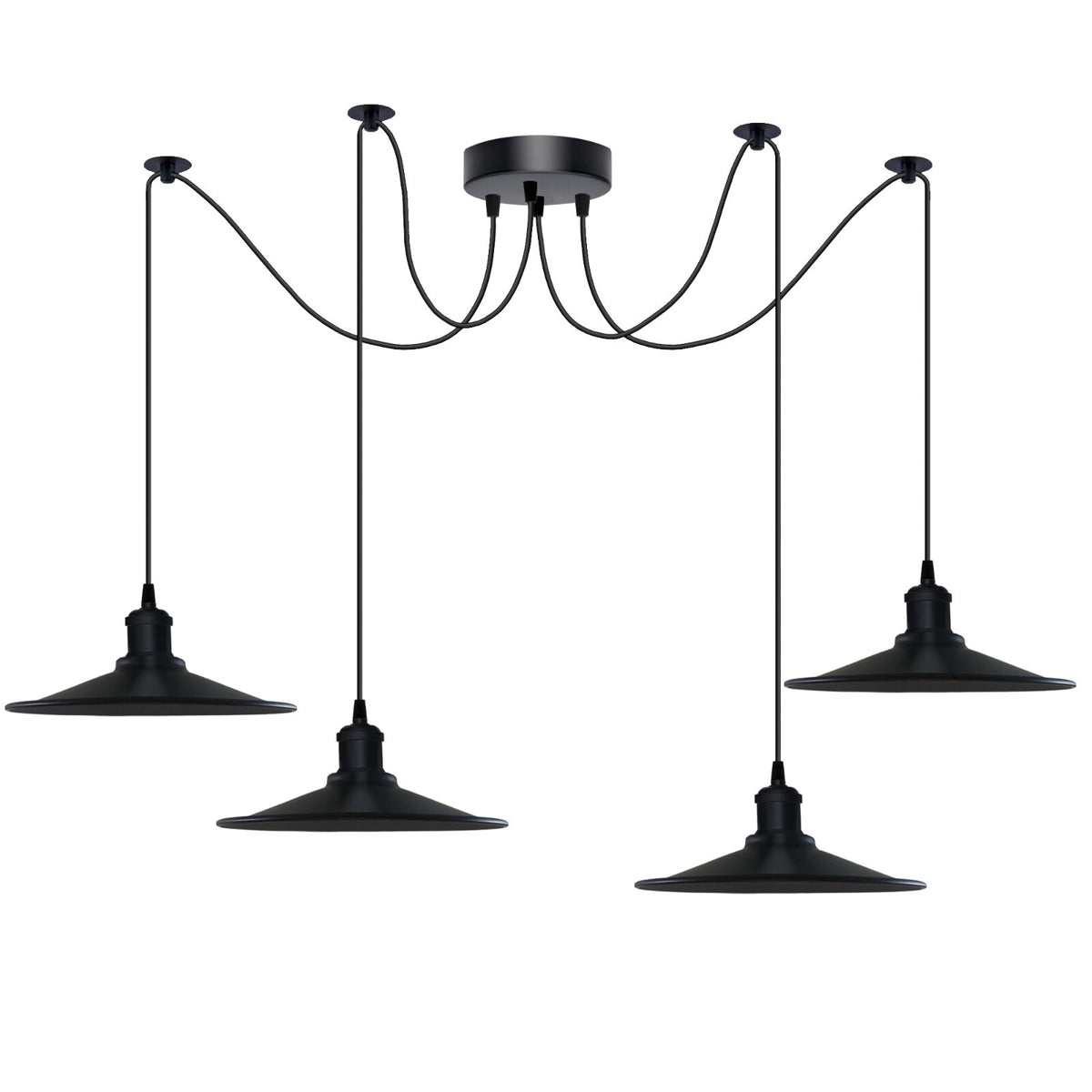 1-5 Way Spider Pendant Light Black Flat Shade Industrial Retro Ceiling Light E27