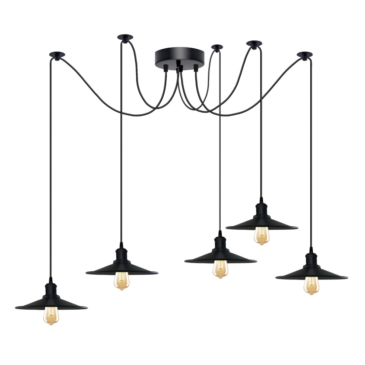 1-5 Way Spider Pendant Light Black Flat Shade Industrial Retro Ceiling Light E27