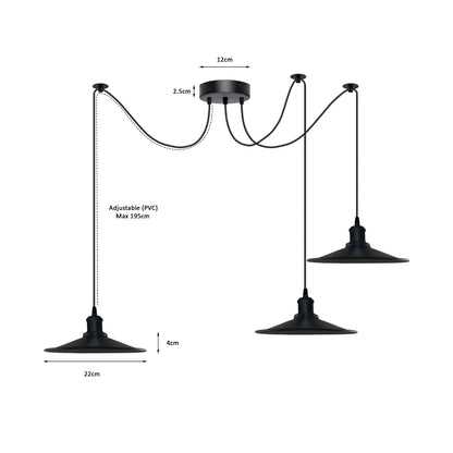 1-5 Way Spider Pendant Light Black Flat Shade Industrial Retro Ceiling Light E27