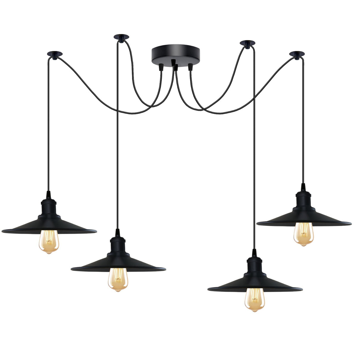 1-5 Way Spider Pendant Light Black Flat Shade Industrial Retro Ceiling Light E27