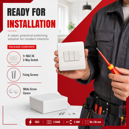 1, 2 & 3 Gang 2 Way White Light Switches 250V AC~4035