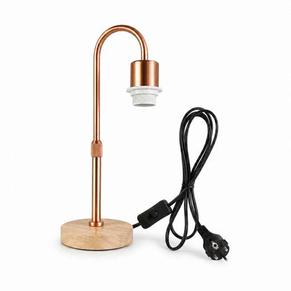 Wooden Base Table Lamp with Curved Arm E27 Inline Switch UK Plug~4087