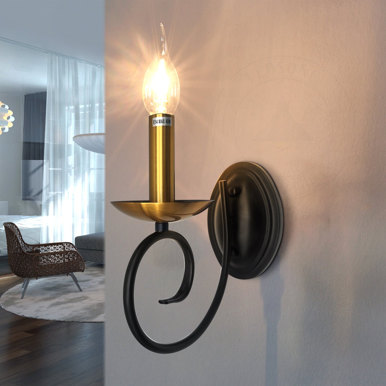 vintage candle holder- lamp shade black sconces lights for walls- Application image